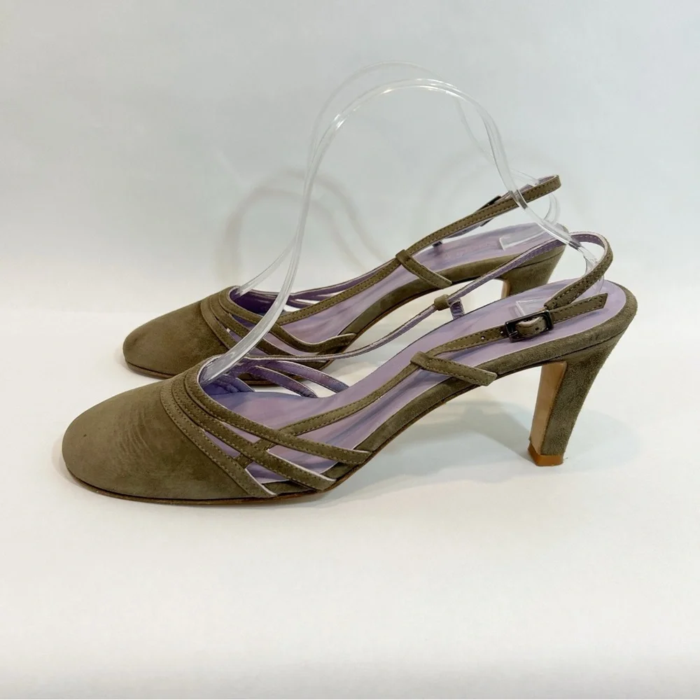 Boden Lavender Gray Suede Sling back Heels 41 US 9.5 Retro Bohemian Classic